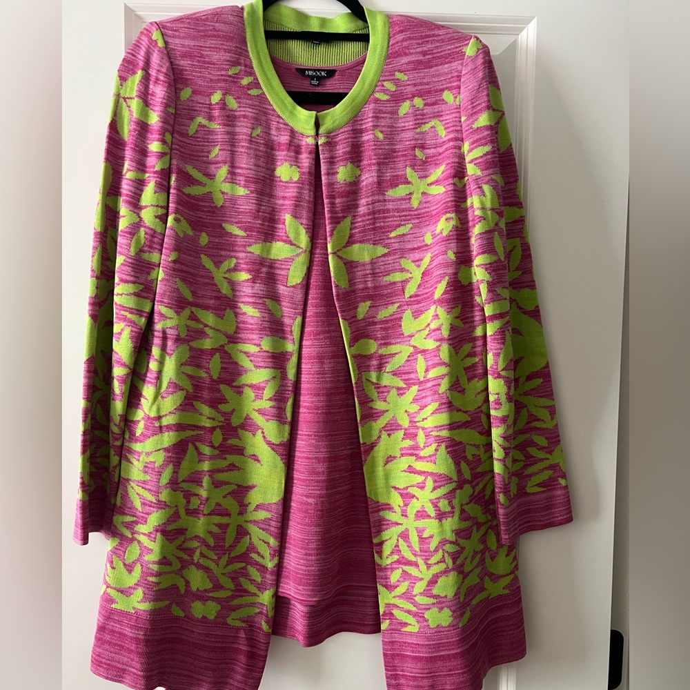 Vintage Misook Pink and Green Floral Cardigan and Shell